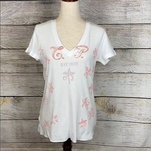 Think Pink White COTTON V-neck T-shirt  Top tee
